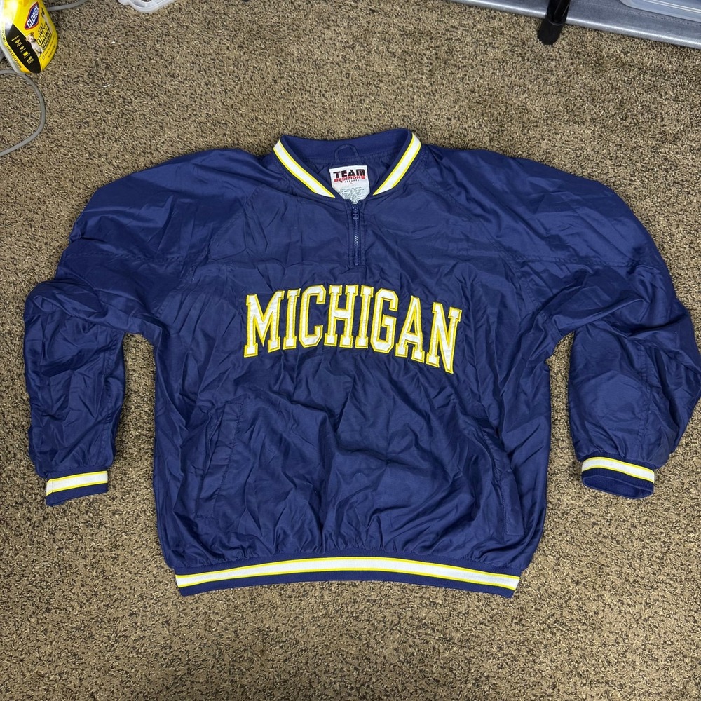 Vtg MICHIGAN Pullover‎ Jacket Size XL by Team Edition Apparel Navy Blue Yellow